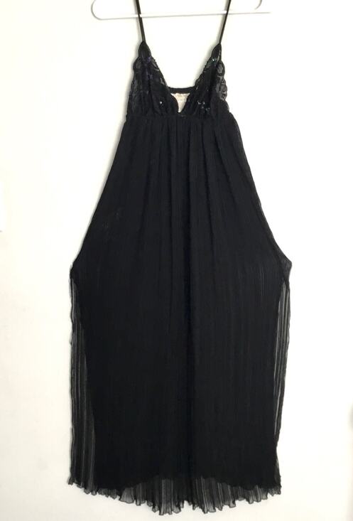 Victoria's Secret Other - Victoria's Secret Vintage Black Pleated Chiffon Maxi Nightgown Sz M
